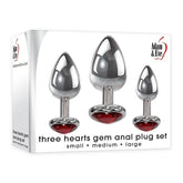 Adam and Eve Three Hearts Gem Metallic Anal Plug Set with Gem Bases